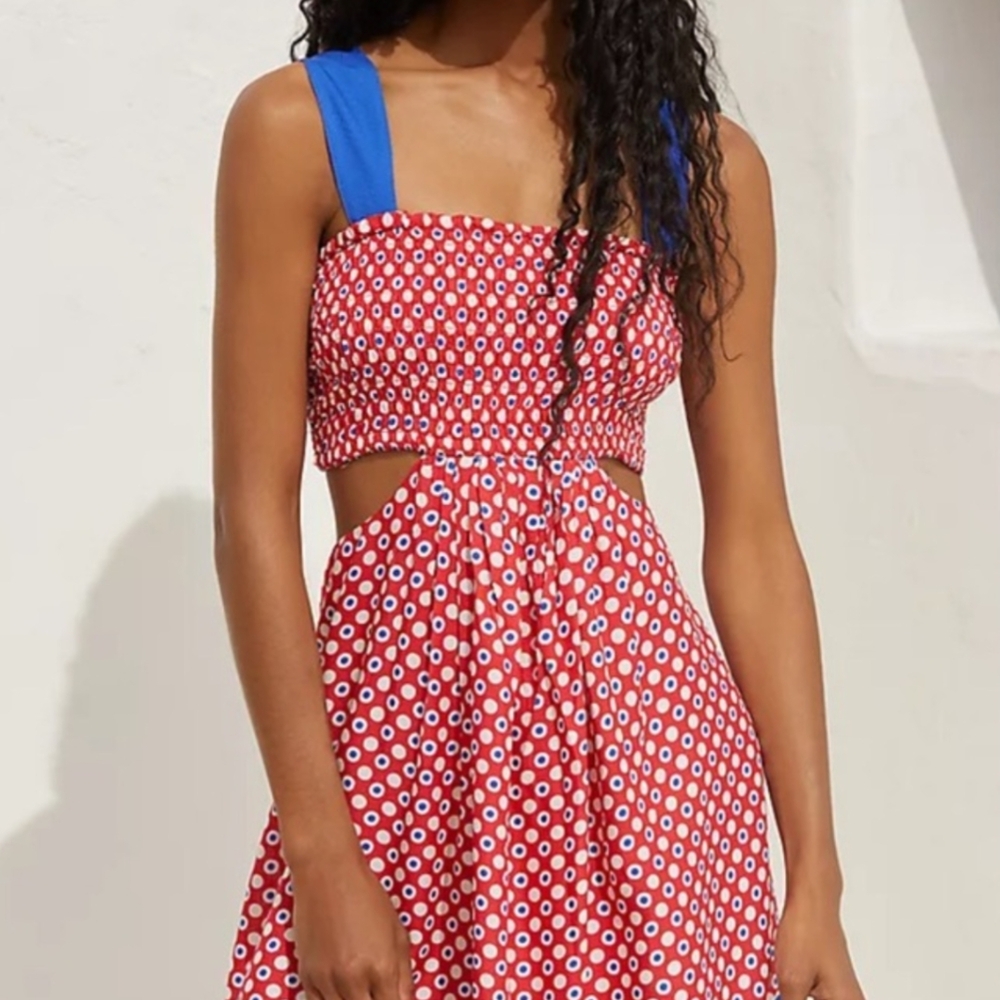 Red and Blue Cutout Dress